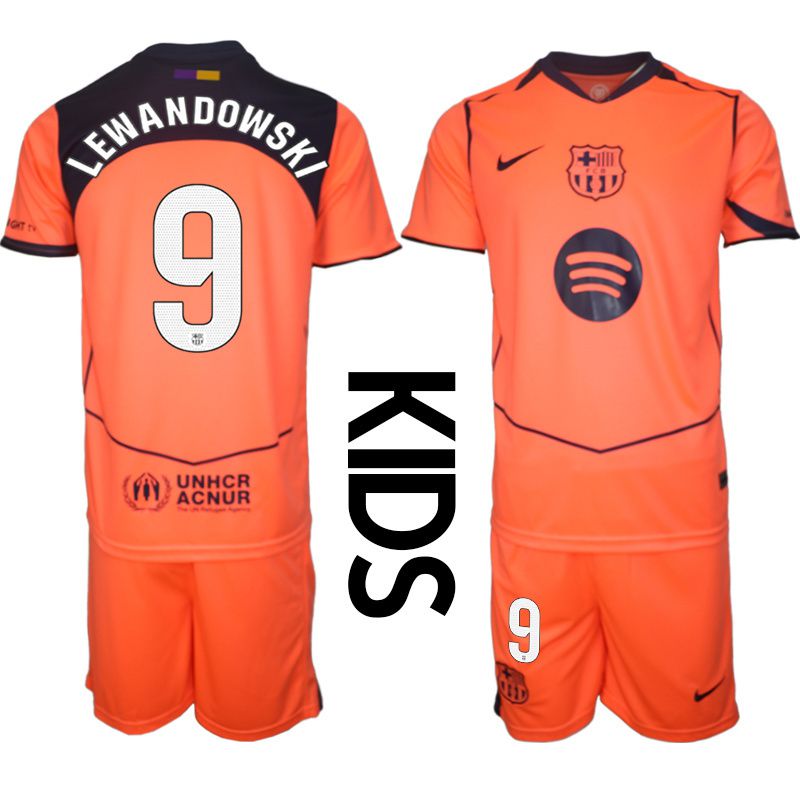Youth 2025-2026 Club Barcelona away orange #9 Soccer Jersey1